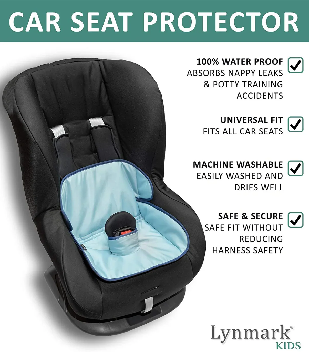 Lynmark Waterproof Seat Protector - For Car Seats, Pushchairs and Highchairs Light Blue - Image 3